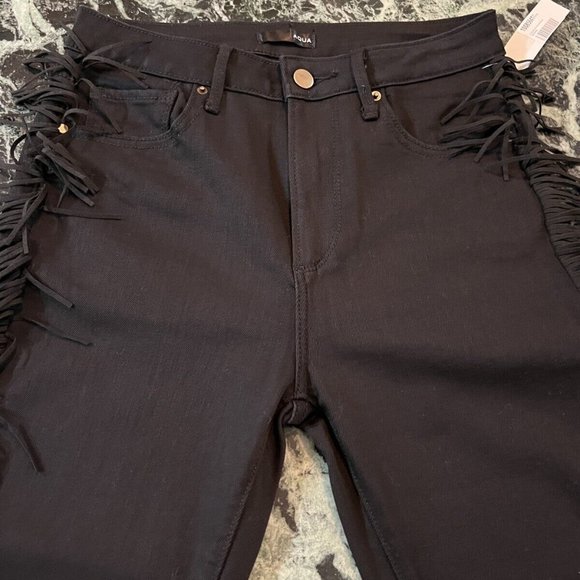 NWT Women's AQUA FRINGE RAW HEM black skinny JEANS size 26 high rise $98 - Picture 5 of 9